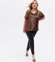 New Look Curves Rose Gold Sequin Boxy T-Shirt